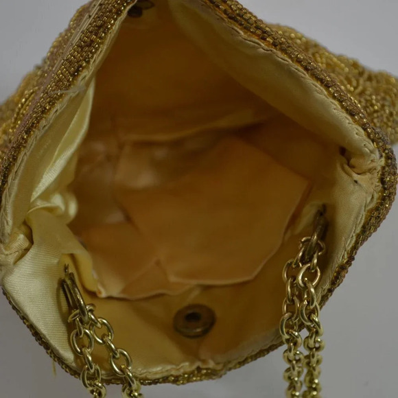 Vintage Gold Tone Beaded  Evening Bag Purse - Picture 9 of 11